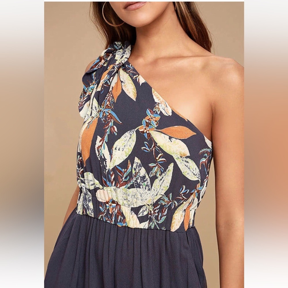Free People One-Shoulder Floral Jumpsuit in Navy and Orange - Picture 4 of 15